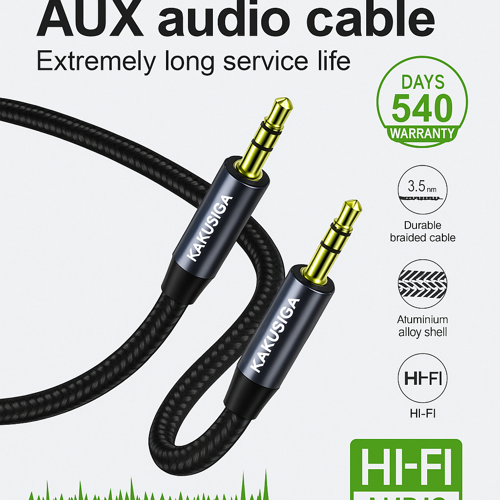 Аудиокабель AUX kakusiga Hi-Fi, для всех устройств, 3,5мм, 1м