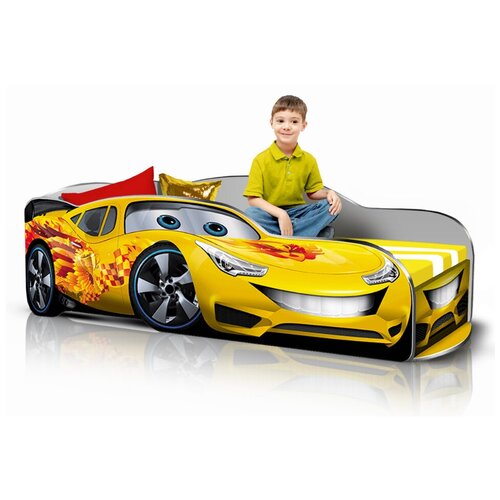 Кровать машина детская кровать для мальчика «Формула Лайт 4.0» Желтая - 155/85/49см