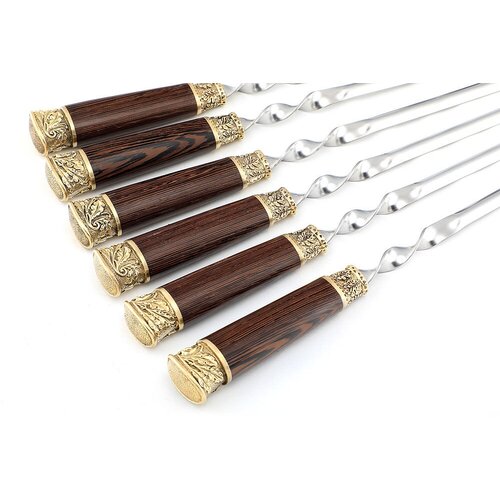 Подарочный мужской набор шампуров с деревянной ручкой MANS GIFT Классик, 70 см, 6 шт, шампура в подарок мужчине на день рождения