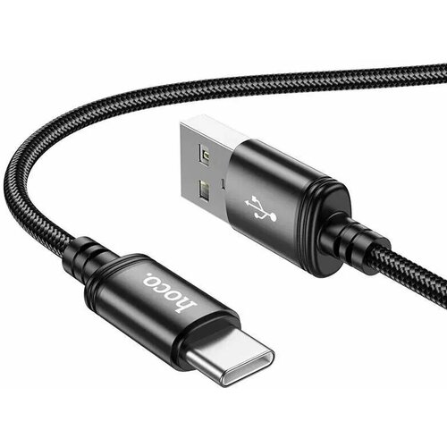 Кабель тканевый USB Type-C 3А для зарядки телефона и передачи данных / быстрая зарядка / провод type c шнур 1 метр / черный