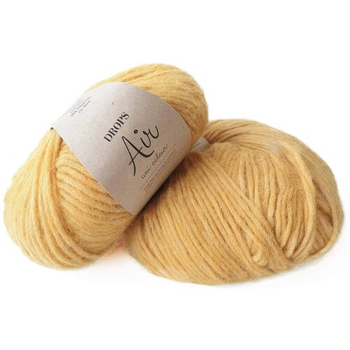 Пряжа для вязания Drops Air (Дропс Эйр), 2 мотка, цвет 22 - желтый, состав: 65% Альпака, 28% Полиамид, 7% Шерсть, вес: 50 гр, длина: 150 м