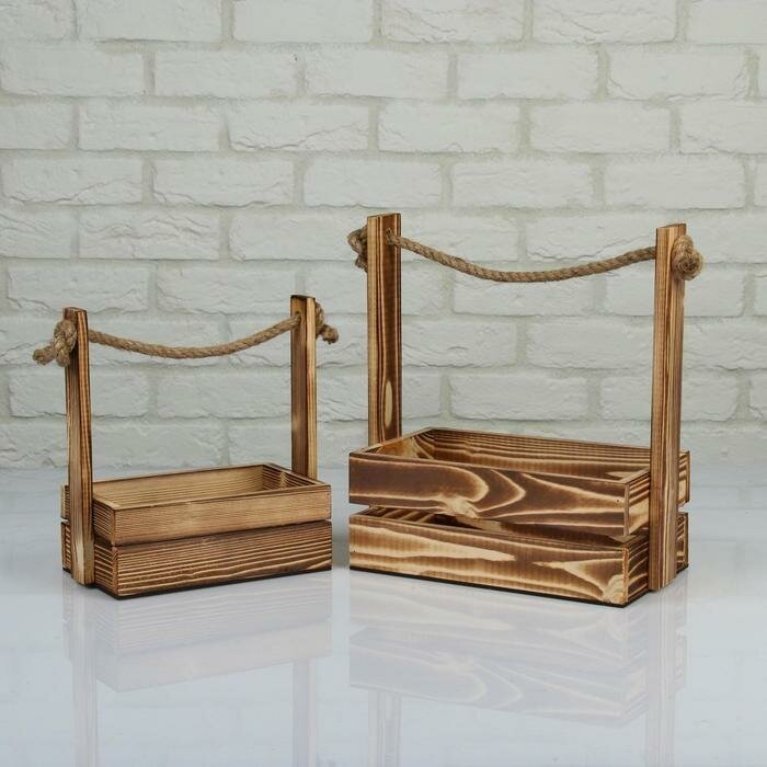 Дарим Красиво Набор кашпо деревянных 2 в 1 (25.5×15×30; 20×12×23 см) 