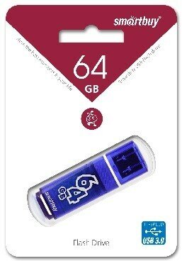 Флешка SmartBuy Glossy USB 3.0 64 ГБ, 1 шт., темно-синий