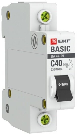 Автоматический выключатель Ekf Basic 1P 40А (C) 4,5кА ВА 47-29 (mcb4729-1-40C)