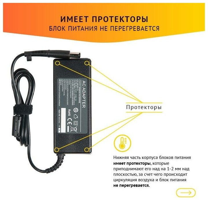 Блок питания (БП) для ноутбука HP Pavilion dv3-2000 dv5-1000 dv6-1000 dv7-1000 G60 G70 19V 4.74A 90W 7.4х5.0 без сетевого кабеля 382021-002