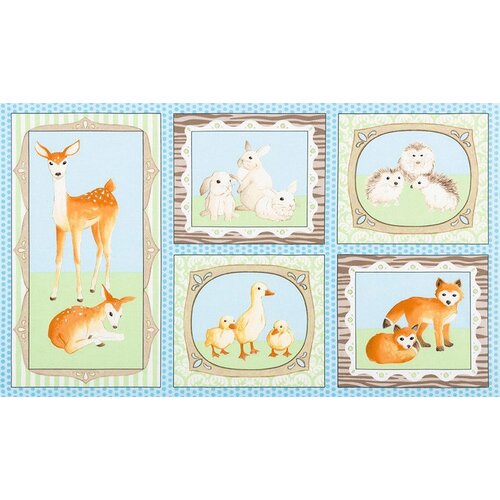 Ткань для пэчворка PEPPY FAWNS AND FRIENDS PANEL 60 x 110 см 146 г/кв. м ± 5 100% хлопок AWU-16670-4 BLUE
