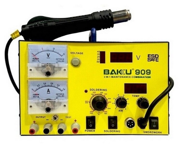 Термовоздушная паяльная станция Baku BK-909 (фен + паяльник + источник питания)