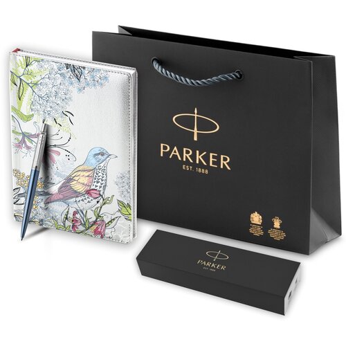 Подарочный набор: Шариковая ручка Parker Jotter Essential, Waterloo Blue CT и Ежедневник недатированный серебристый