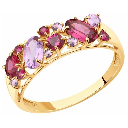 Кольцо SOKOLOV, красное золото, 585 проба, аметист, родолит, размер 19, розовый, фиолетовый