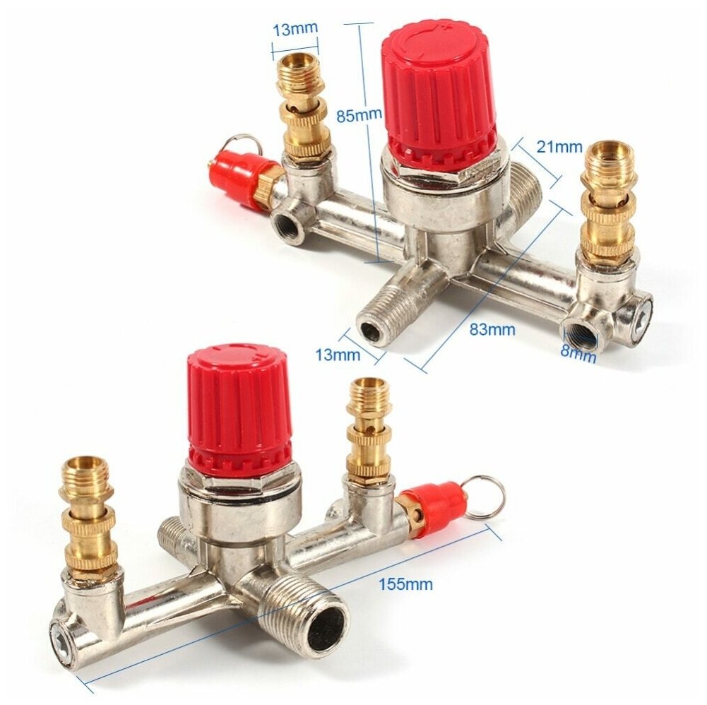 Редуктор для компрессора с аварийным клапаном и фитингами (резьба папа - 13мм / 21мм резьба мама - 9 мм)