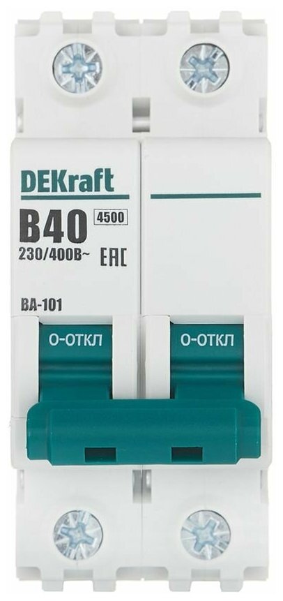 ВА-101 11022DEK Автоматический выключатель двухполюсный 40А (4.5 кА, B) Упаковка (6 шт.) DEKraft - фото №2