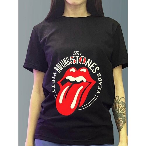 фото Футболка женская черная из хлопка с dtf принтом музыка the rolling stones - 276 будь на стиле