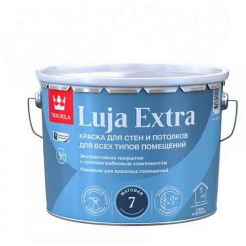 Краска для стен и потолков, Tikkurila Luja Extra, матовая, база А, белая, 9 л