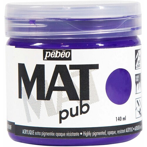 Краска акриловая Pebeo экстра матовая, Mat pub №1 140 мл, цвет фиолетовый кобальт краска акриловая художественная 1 цвет 45 мл цвет фиолетовый темный таир