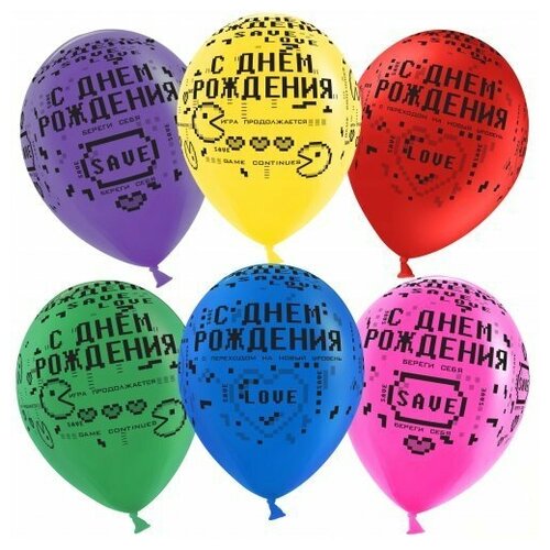 фото Воздушные шары "с днем рождения" (12''/30 см) 6 цветов, 50 шт. дон баллон