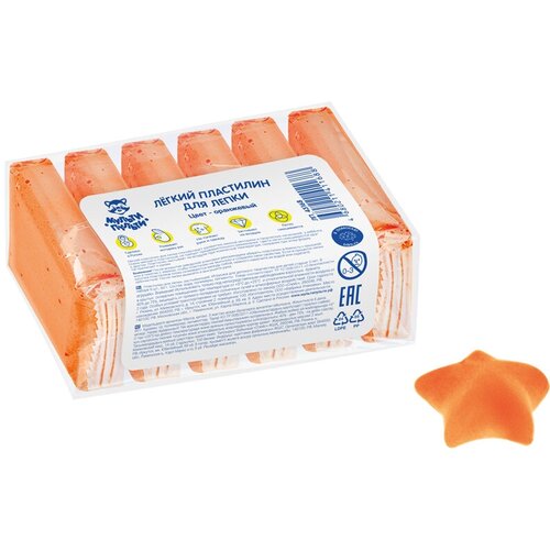 Легкий пластилин для лепки Мульти-Пульти, оранжевый, 6шт, 60г, прозрачный пакет, 8 уп. (ЛП_43168)