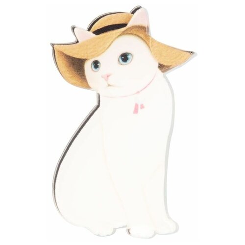 фото Значок бижутерный кошечка (замок-булавка, белый) 52165 otokodesign