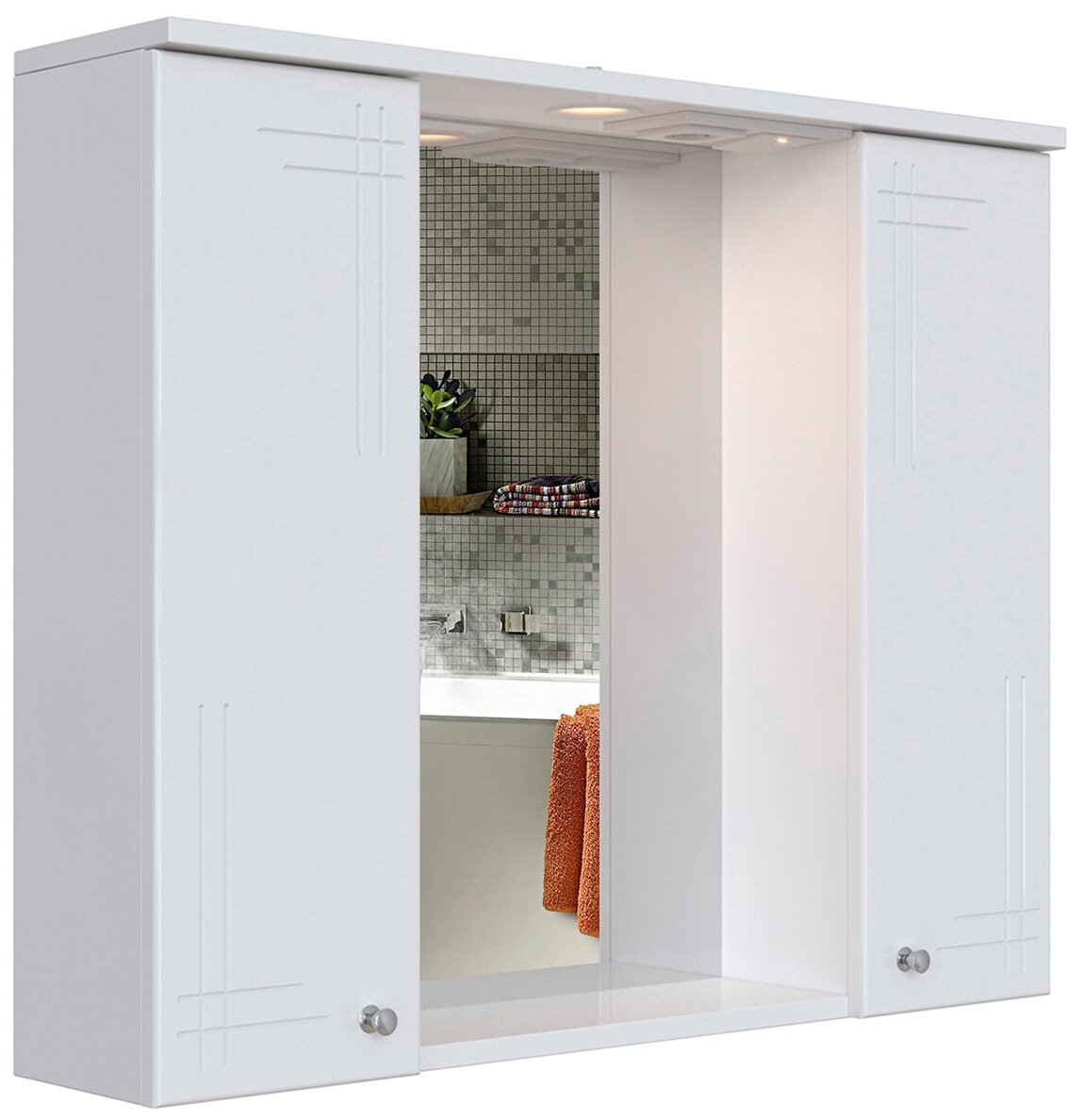 Зеркальный шкаф подвесной SanStar Июнь 80 для ванной комнаты белый - фотография № 1