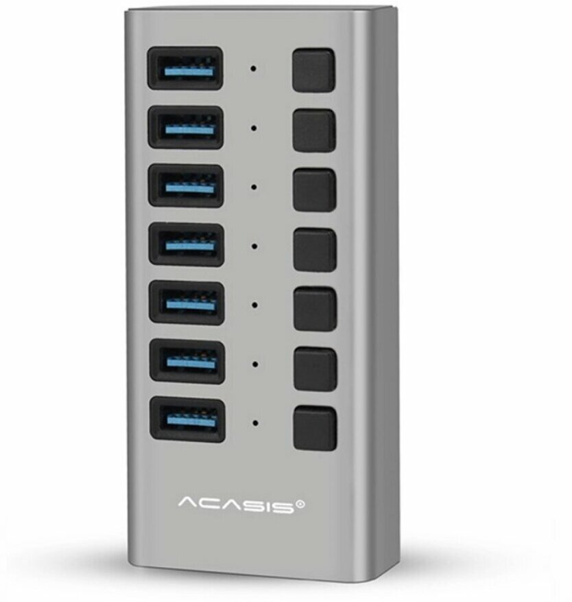 Хаб Acasis 7 Ports 36W USB 3.0 12V/2A Data Hub with Individual On/Off Switches Splitter Grey (HS-707MG)