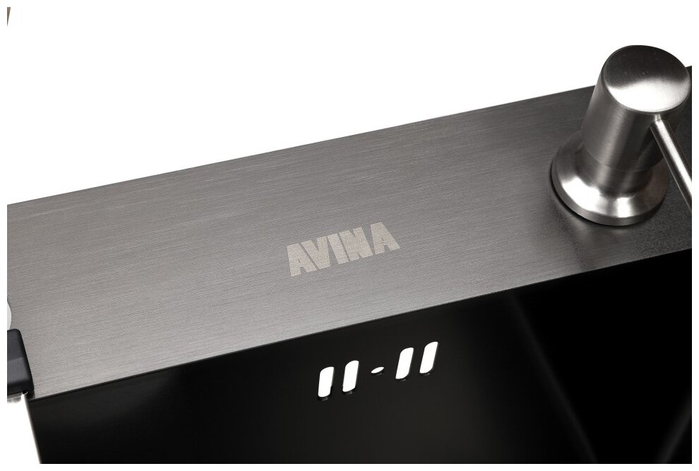 Кухонная мойка AVINA 6048 Black, из нержавеющей стали, толщина 3мм*1,5 мм. Дозатор, коландер, сифон в комплекте. Глубина мойки 220 мм - фотография № 4