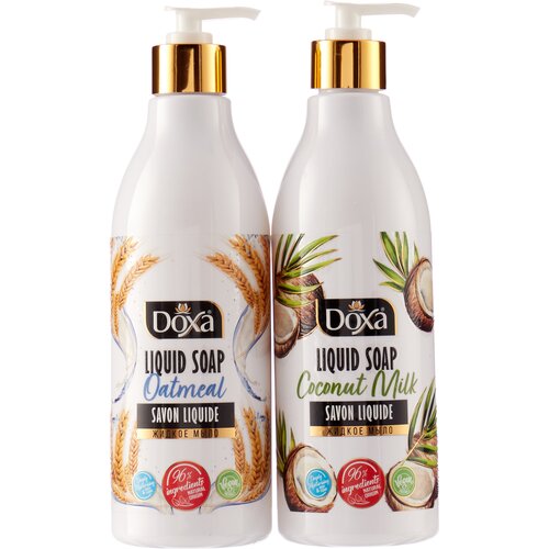 Мыло жидкое DOXA 2х500мл, кокосовое молоко и овсянка жидкое парфюмерное мыло для тела и рук вербена 500 мл