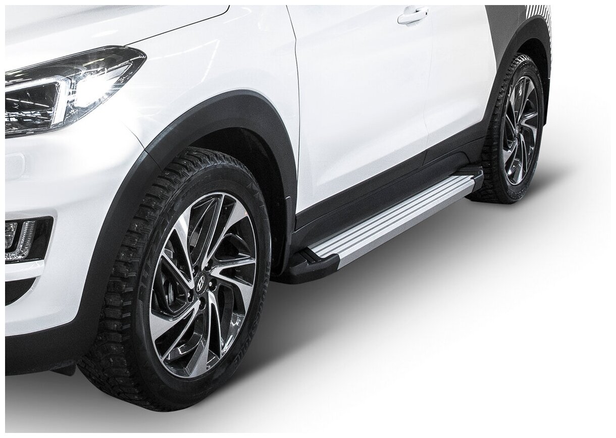 Пороги на автомобиль "Silver" Rival для Hyundai Tucson III 2015-2021/Kia Sportage IV 2016-2022 173 2  алюминий F173AL23092