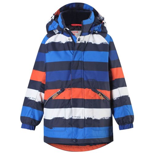 Куртка Reima зимняя, светоотражающие элементы, мембрана, водонепроницаемость, капюшон, карманы, подкладка, размер 110, синий, оранжевый