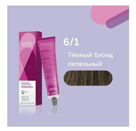 Стойкая крем-краска для волос Londa Professional, 6/1 темный блонд пепельный
