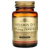 Solgar, витамин D3 (холекальциферол), 125 мкг (5000 МЕ), 100 капсул - изображение