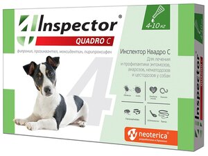 Фото Капли для собак INSPECTOR Quadro от внешних и внутренних паразитов (от 4 до 10кг) 1 пипетка