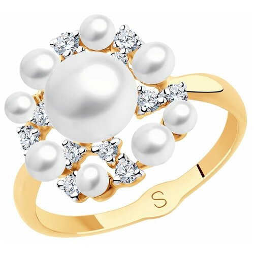 фото Sokolov кольцо из золота с жемчугом и фианитами 791148, размер 18.5