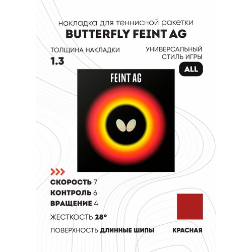 Накладка Butterfly Feint AG (длинные шипы) (цвет красный, толщина 1.3)