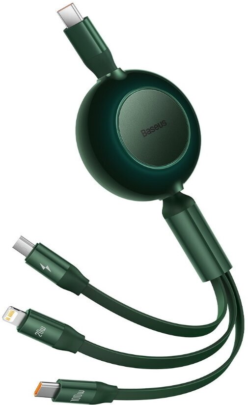 Кабель Baseus Bright Mirror 2 Series Retractable 3-in-1 Fast Charging Data Cable Type-C to M+L+C 100W 1.1m Green (CAMJ010206)
