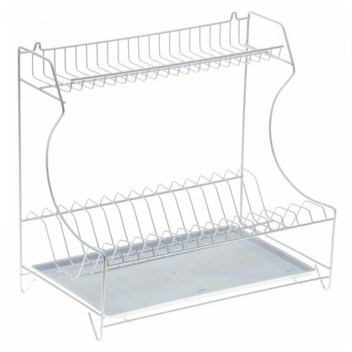 Сушка для посуды оцинкованная 2-х ярусная, 40х23 см, высота 34 см, белая