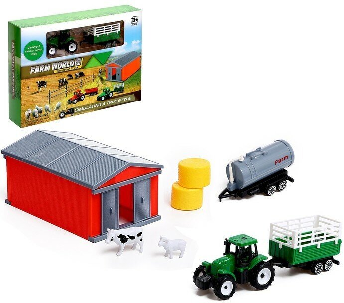 Игровой набор «Ферма», трактор, сарай и животные, микс