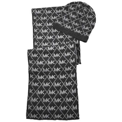 Шапка и шарф Michael Kors серые с серебряной лого монограммой (ромб)