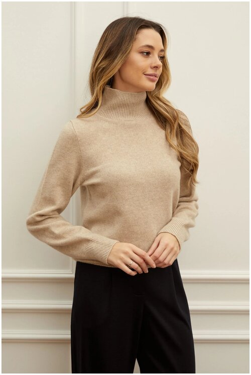 Свитер VasilisaV cashmere, кашемир, длинный рукав, свободный силуэт, без карманов, вязаный, размер M, бежевый