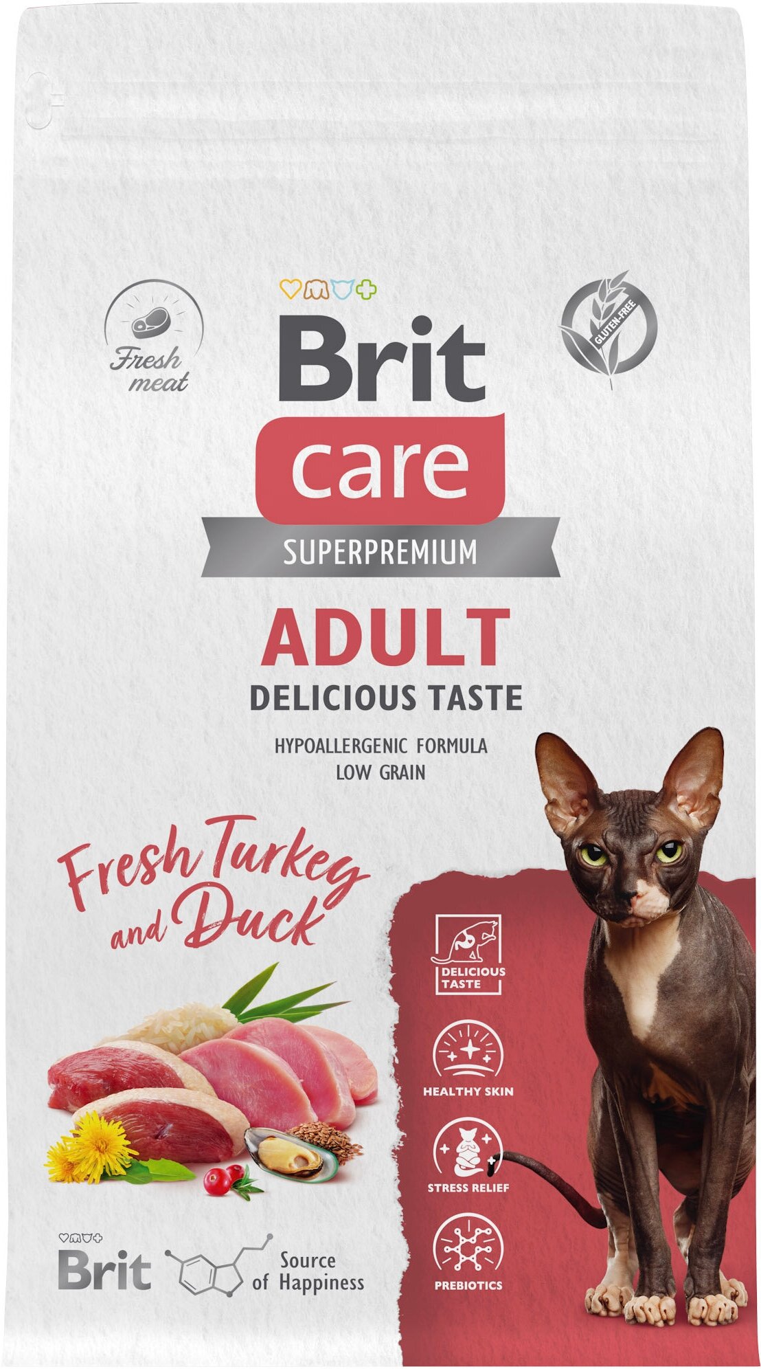 Сухой корм для привередливых кошек Brit Care Cat Adult Delicious Taste , с индейкой и уткой 1,5 кг - фотография № 2