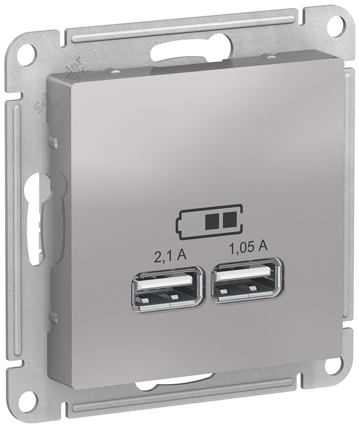 Розетка ATLASDESIGN USB 5В 1 порт x 2,1 А 2 порта х 1,05 А,механизм алюминий | код ATN000333 | Schneider Electric (1 шт.)