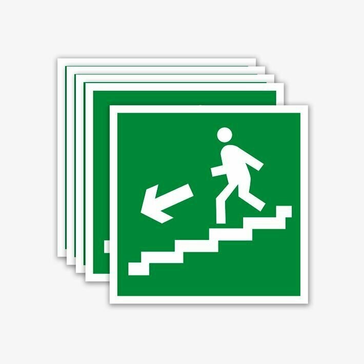 Наклейки "Направление к эвакуационному выходу по лестнице вниз", 5 шт, 15х15 см, ГОСТ, знак эвакуации