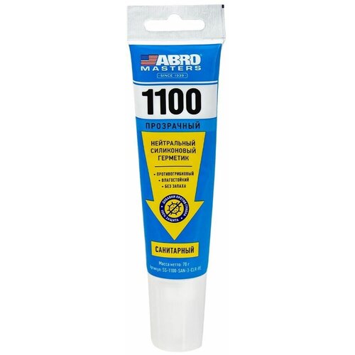 Герметик силиконовый санитарный нейтральный 1100 ABRO MASTERS прозрачный 70 г 357₽