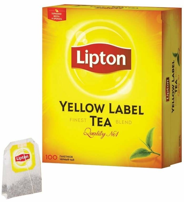 Чай LIPTON (Липтон) "Yellow Label", черный, 100 пакетиков с ярлычками по 2 г, 20248358