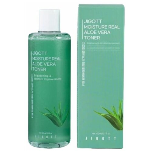 Jigott Увлажняющий тонер с экстрактом алоэ Moisture Real Aloe Vera Toner, 300 мл уход за лицом jigott увлажняющий тонер для лица с экстрактом алоэ