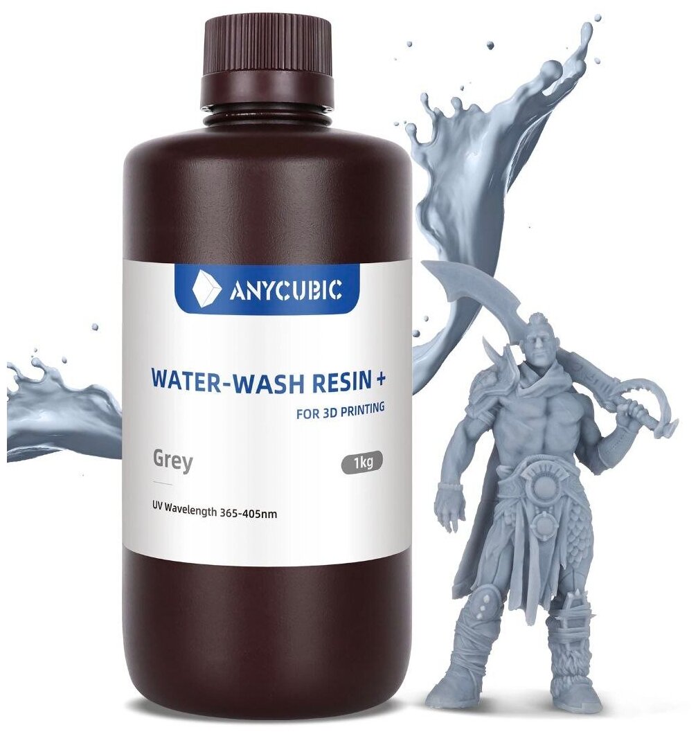 Фотополимерная смола Anycubic Water-Wash Resin для 3D принтера 1 кг - Серая (grey) 1 литр