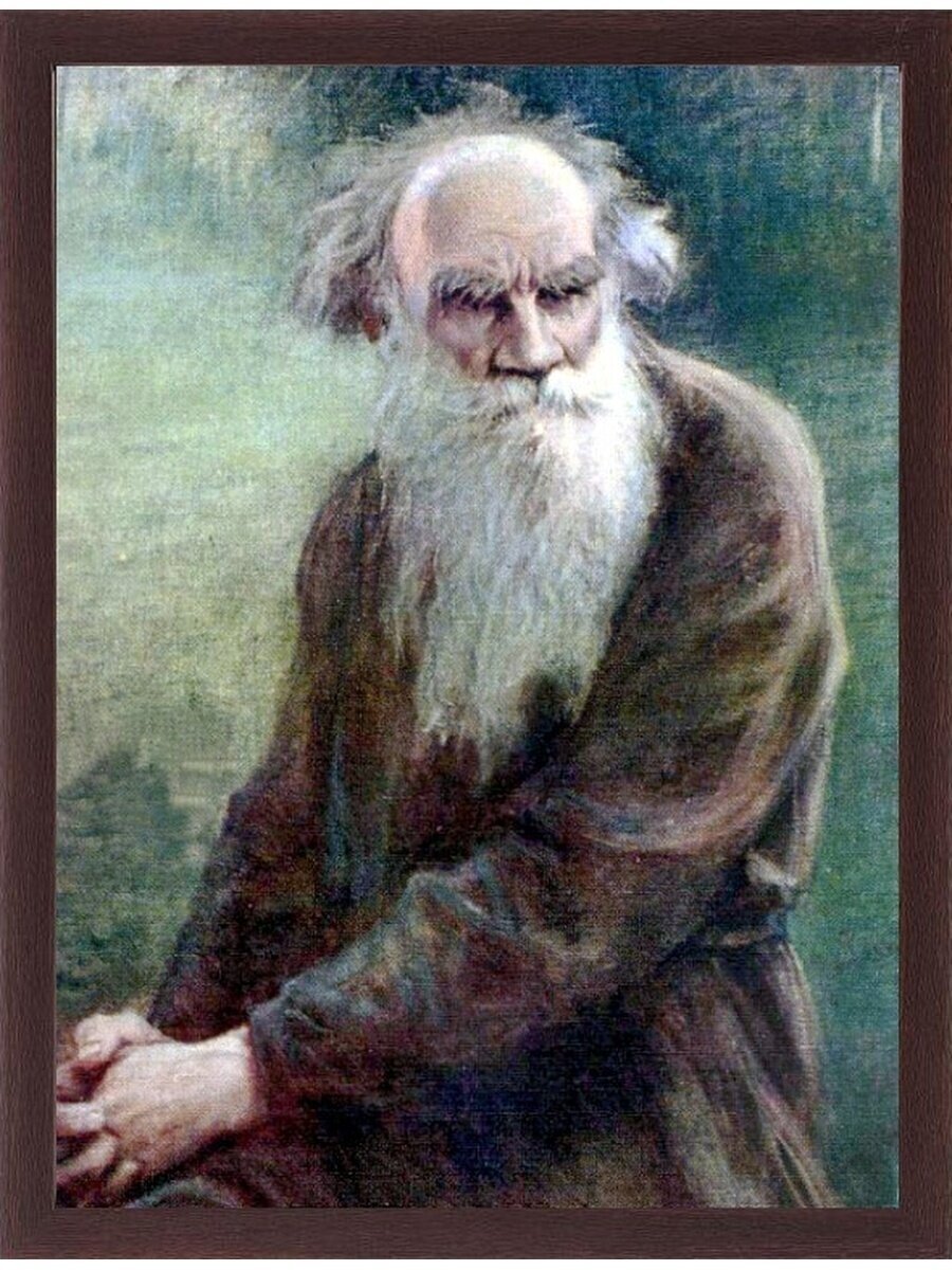 Фотопортрет писателя Льва Толстого, печать на холсте 21х30 см, в рамке