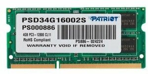 Patriot Модуль оперативной памяти SO-DIMM 4ГБ DDR3 SDRAM Patriot PSD34G16002S (PC12800, 1600МГц, CL11) (ret)