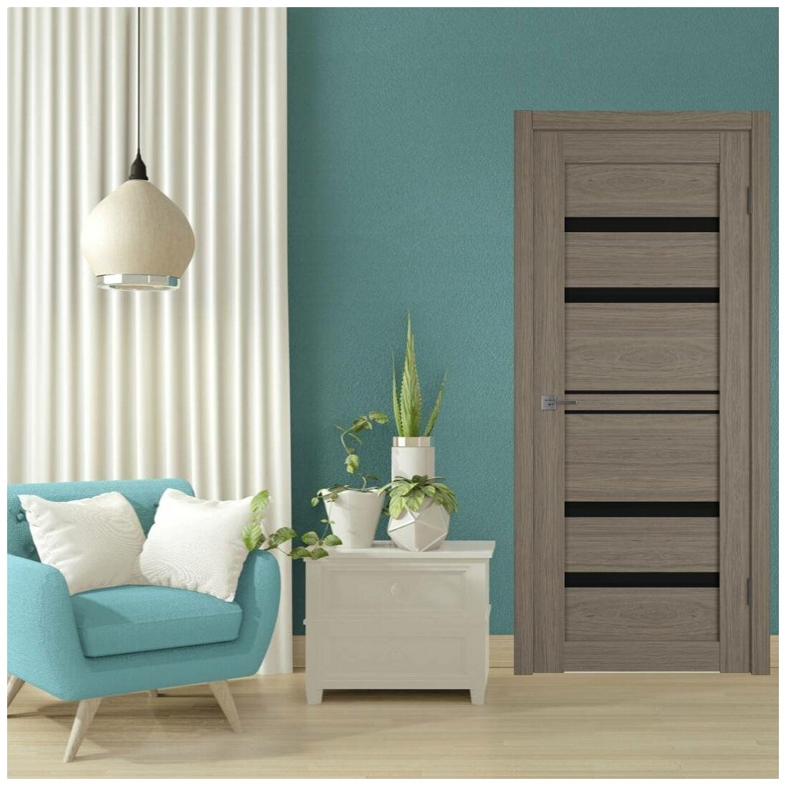 фото Межкомнатная дверь Атум Про X26 Brun oak 700х2000 мм черное стекло (комплект)