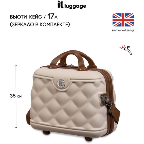 Бьюти-кейс IT Luggage на молнии, 30х35х17 см, плечевой ремень, зеркало, подкладка, жесткое дно, розовый