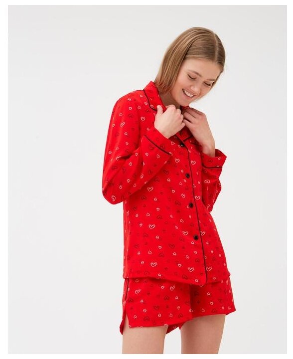 Пижама женская (рубашка, шорты) MINAKU: Light touch цвет красный, р-р 50 - фотография № 2