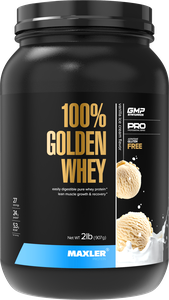 Сывороточный протеин Maxler 100% Golden Whey со вкусом Ванильное мороженое, 908г, Рост мышечной массы, Восстановление, BCAA